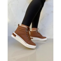 Bota Feminina Cano Curto C/Cadarço Caramelo C/Pêlo - Bota - Levit Calçados